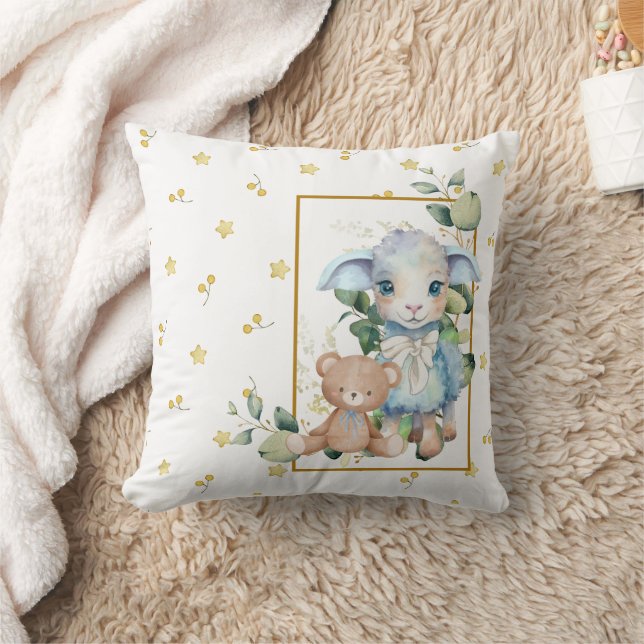 Little Lamb | Blue Baby Shower or Nursery Decor Cushion (Blanket)