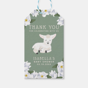 Little Lamb Floral Baby Shower Thank You Favour Gift Tags