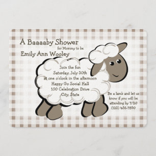 Little Lamb Gingham Baby Shower Invitation