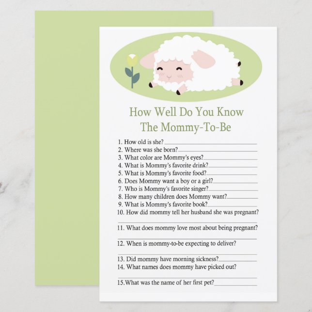 Little lamb How well do you know baby shower game (Front/Back)