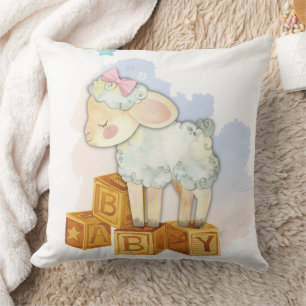 Little Lamb in Nursery Square Throw Pillow