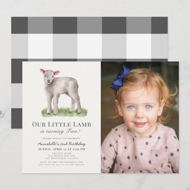 Little Lamb Kids Birthday Photo Invitation (Front/Back)