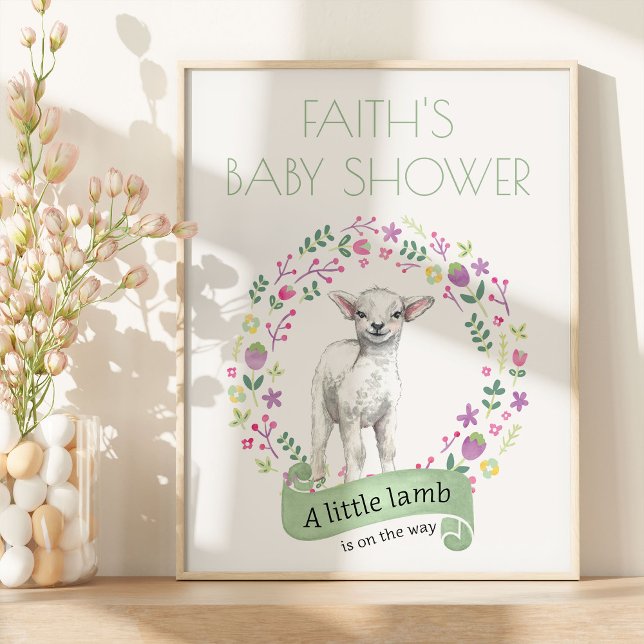 Little Lamb Personalised Spring Baby Shower Poster (Spring Lamb Welcome Sign from my Little Bunny & Little Lamb Baby Shower collection)