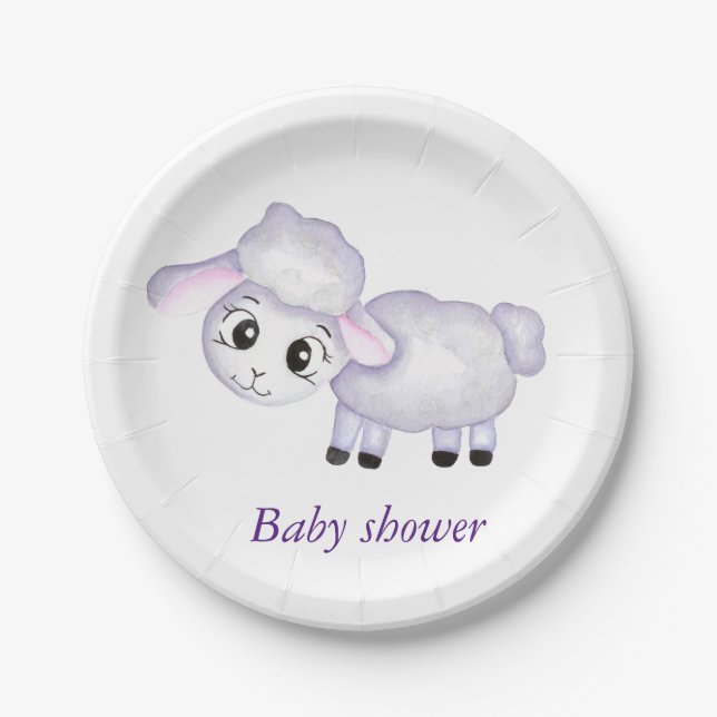 Little Lamb Sheep Baby Shower Paper Plate (Front)