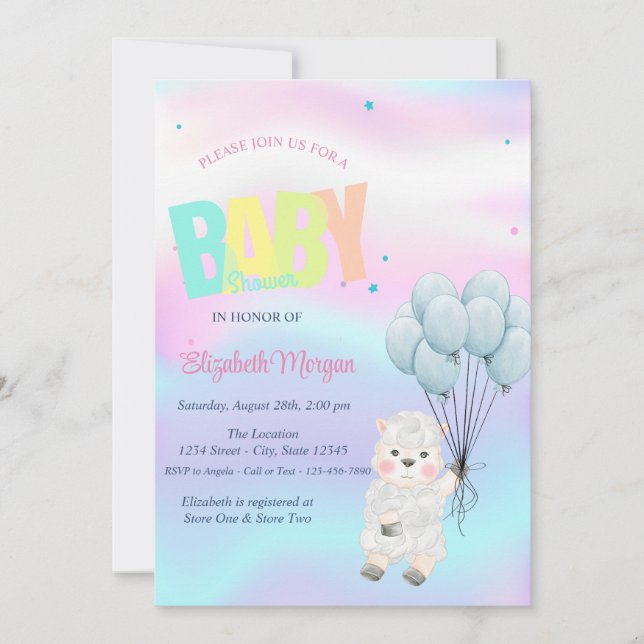Little Lamb Sheep Holographic Baby Shower Invitation (Front)