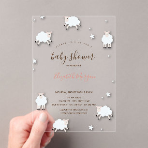 Little Lamb Sheeps Cloud Stars Baby Shower  Acrylic Invitations
