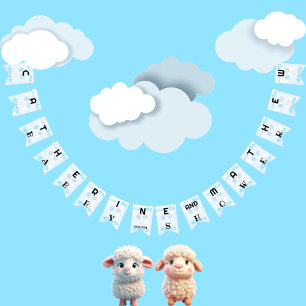 Little Lamb Soaring High in Boy Blue Balloon Bunting