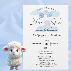 Little Lamb Soaring High in Boy Blue Balloons  Invitation