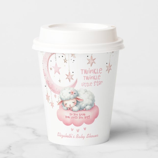 Little Lamb Twinkle Twinkle Pink Girl Baby Shower Paper Cups (Front)