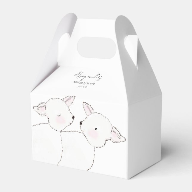 Little Lamb Twins Baby Shower Favour Box (Front Side)