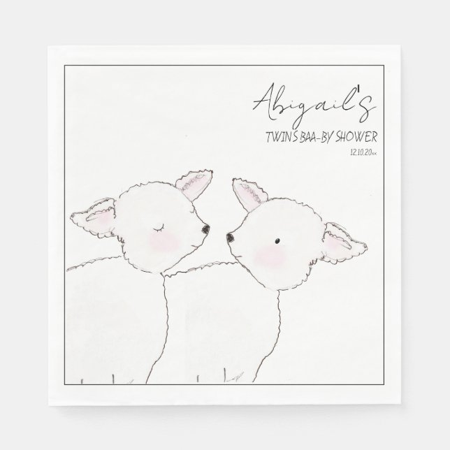 Little Lamb Twins Baby Shower Napkin (Front)