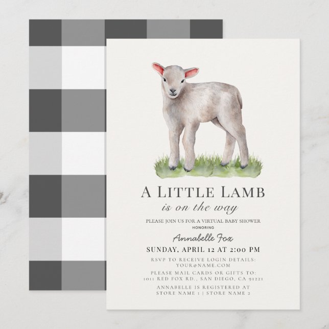 Little Lamb Virtual Baby Shower Invitation (Front/Back)