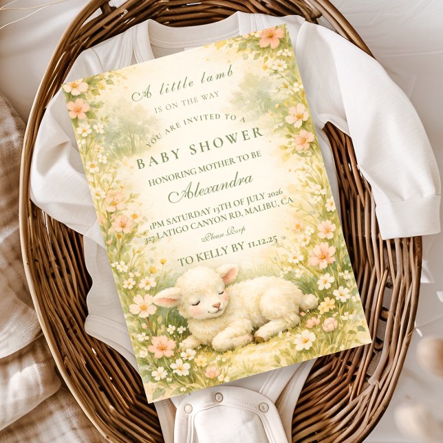Little Lamb Wildflower Frame Baby Shower Invitation (Creator Uploaded)