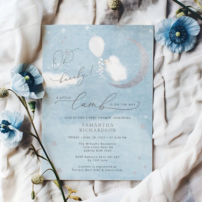 Little Lamb With Balloon Baby Shower Invitation (Creator Uploaded)