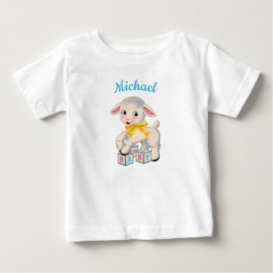 Little Lamb yellow ribbon personalised name  Baby T-Shirt