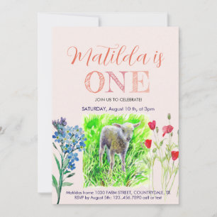 Little lamm and wildflowers invitation