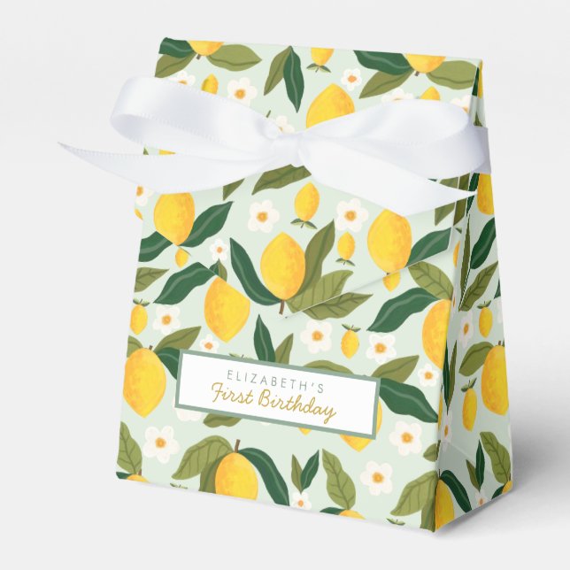 Little Lemon Flowers  First Birthday Favour Box (Front Side)