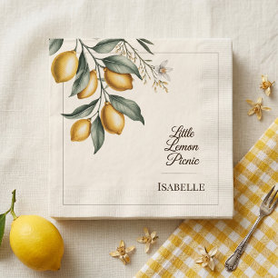 Little Lemon Picnic Elegant Watercolor Botanical Napkin