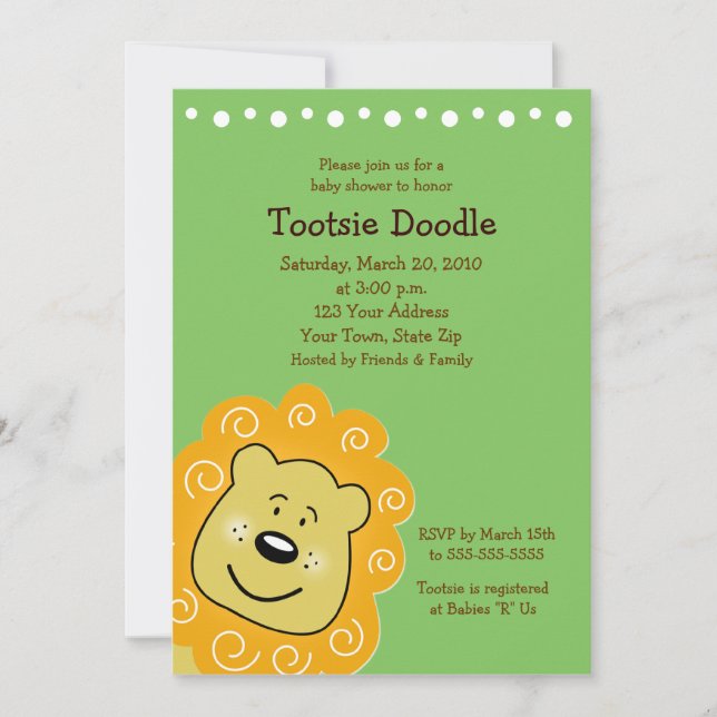 Little Leo Lion Baby Shower Invitation 5 x 7 (Front)