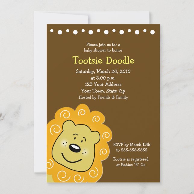 Little Leo Lion Baby Shower Invitation 5 x 7 (Front)
