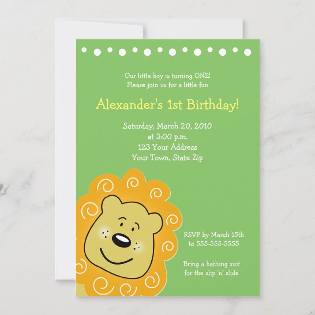 Little Leo Lion BIRTHDAY Invitation 5 x 7 (Front)
