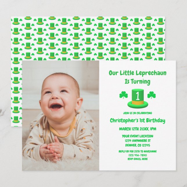 Little Leprechaun 1st Birthday Invitation (Front/Back)