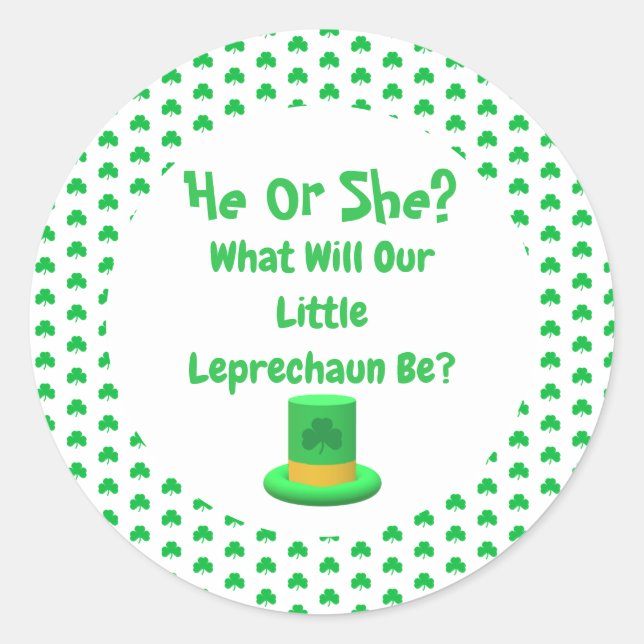 Little Leprechaun Gender Reveal Classic Round Sticker (Front)