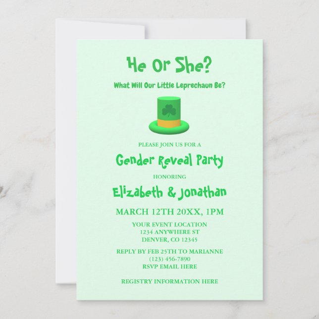 Little Leprechaun Gender Reveal Invitation (Front)