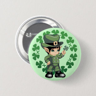 Little Leprechaun with Shamrocks 6 Cm Round Badge