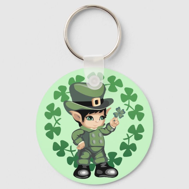 Little Leprechaun with Shamrocks Key Ring (Front)