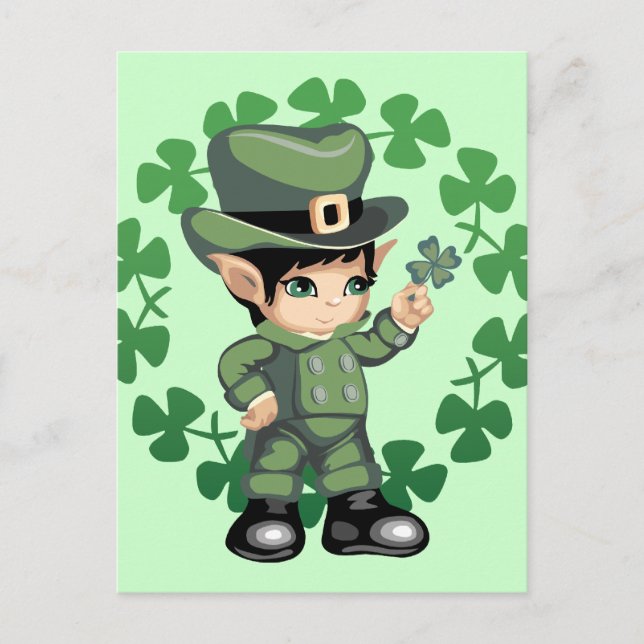 Little Leprechaun with Shamrocks Postcard (Front)