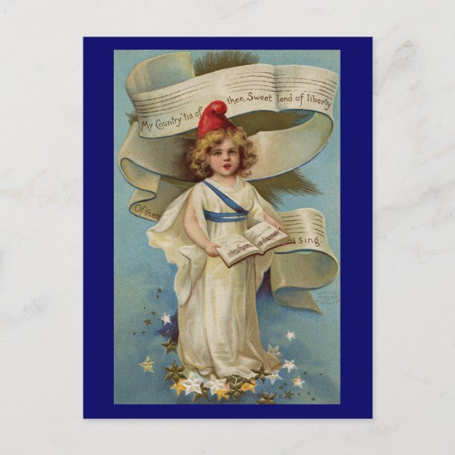 Little Liberty Girl Sings My Country 'Tis of Thee Postcard (Front)
