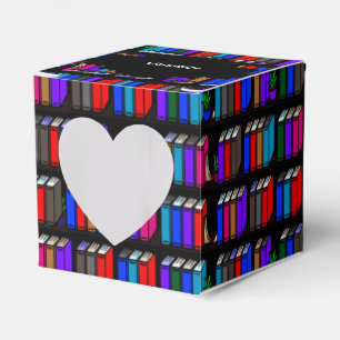 Little Library Book Shelves Black Heart Favour Box