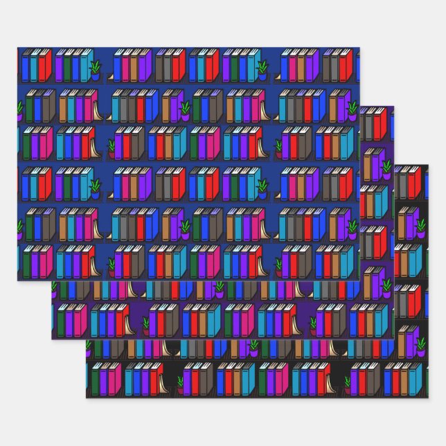 Little Library Book Shelves Dark Collection  Wrapping Paper Sheet (Set)