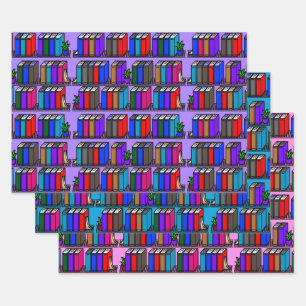 Little Library Book Shelves Light Collection Wrapping Paper Sheet
