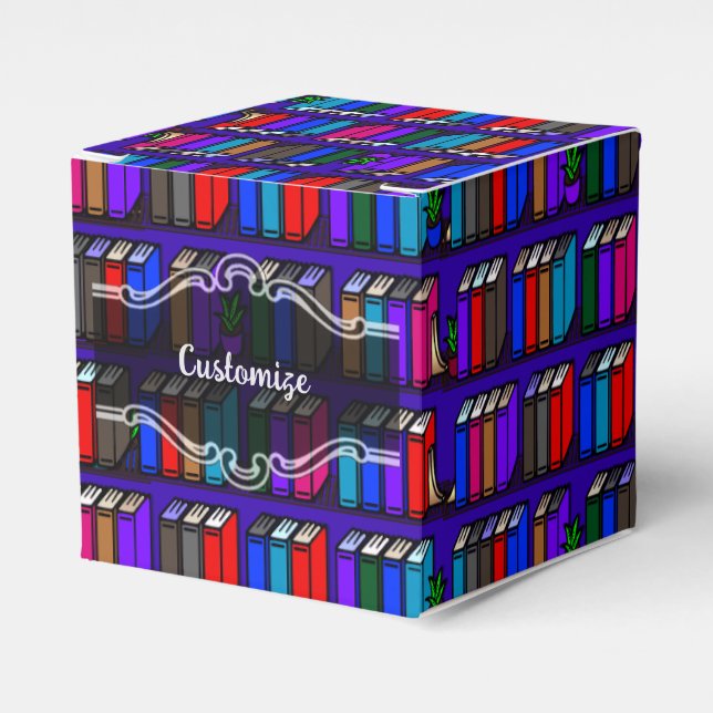 Little Library Book Shelves Purple Cube Favour Box (Front Side)