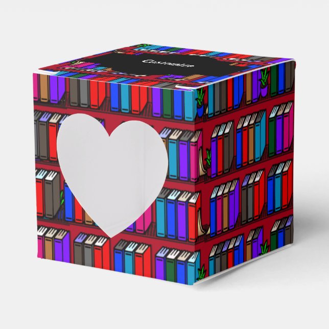 Little Library Book Shelves Red Heart Favour Box (Front Side)