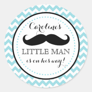 Little Lil' Man Moustache Boy Baby Shower Favour Classic Round Sticker