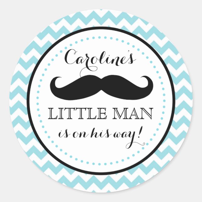 Little Lil' Man Moustache Boy Baby Shower Favour Classic Round Sticker (Front)