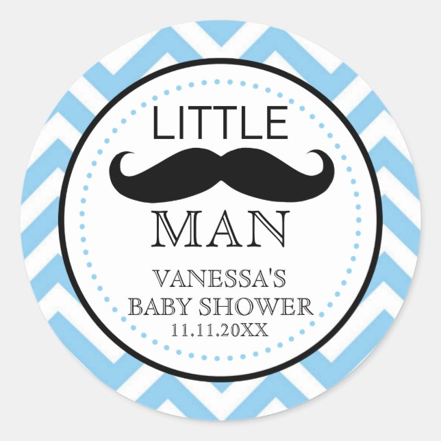 Little Lil' Man Moustache Boy Baby Shower Favour Classic Round Sticker (Front)