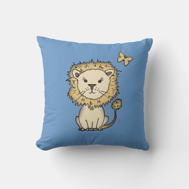 Little Lion and Butterfly Kids Pillow (Front)