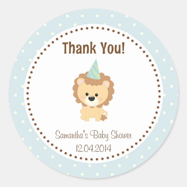 Little Lion Baby Shower Sticker Blue (Front)