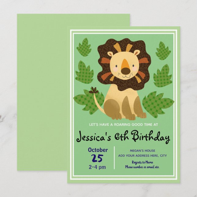 Little Lion Birthday Party Invitations (Front/Back)
