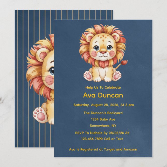 Little Lion Boy Baby Shower Invitation (Front/Back)