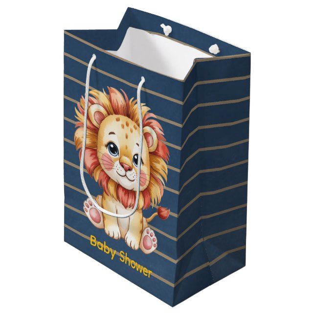 Little Lion Boy Baby Shower Medium Gift Bag (Front Angled)