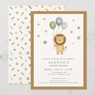 Little Lion & Confetti, brown frame Boy Birthday Invitation