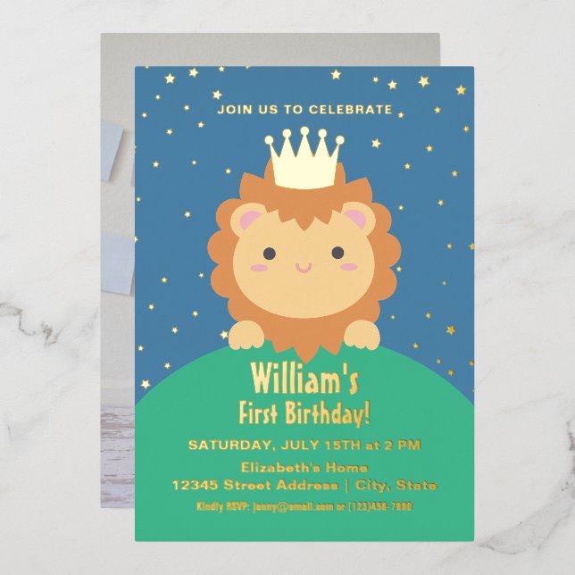 Little Lion Cub Baby Boy 1st Birthday Photo (Front/Back)