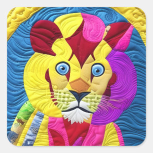 Little Lion Cub Quilt Like Design Square Sticker