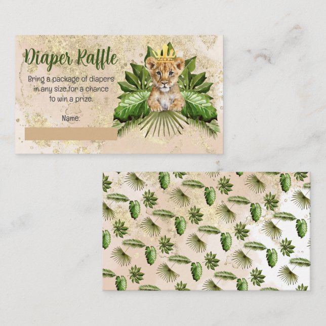 Little Lion Cub Tropical Baby Shower Diaper Raffle Enclosure Card (Front/Back)