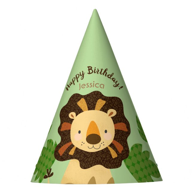 Little Lion Custom Name Birthday Party Party Hat (Front)